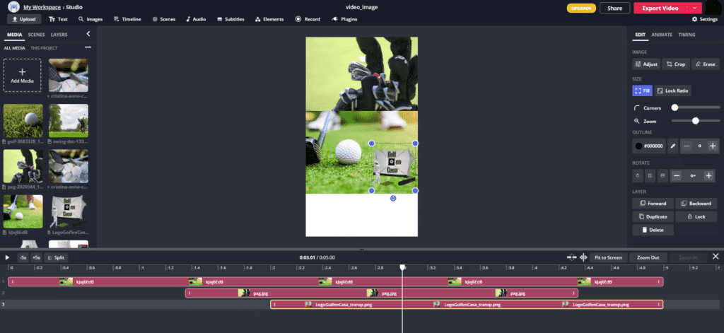 El Studio Editor de Kapwing y su línea de tiempo y herramientas muy variadas